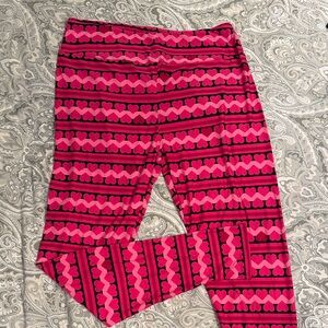 Lularoe Red and Pink Heart Patterned Leggings